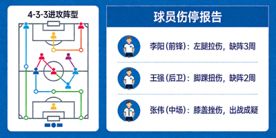球队战术板与球员伤停状态示意图